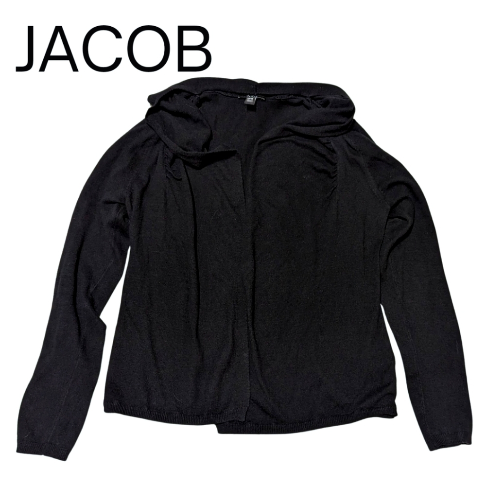 JACOB size XS black cardigan, long sleeve with flowy collar, EUC